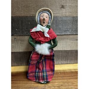 Byers Choice Carolers 1990 Woman in Plaid Dress carrying Muff -wear On Nose
